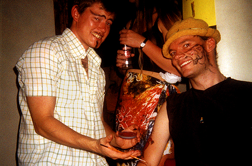 Jonas quickly picked up the art of making fake tattoos